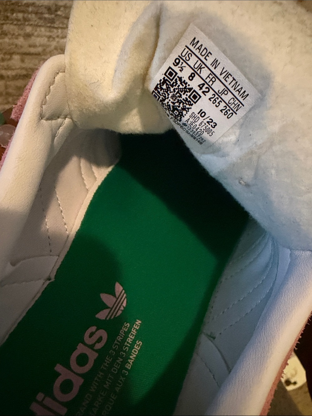 adidas Women's Pink Suede Sneakers with Green Stripes - Picture 3 of 5